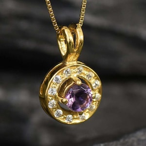 Gold Amethyst Pendant, Amethyst Pendant, Natural Amethyst, Gold Vintage Pendant, February Birthstone, Dainty Pendant, Gold Pendant, Amethyst