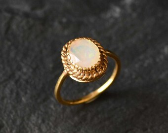 Gold Opal Ring, Ethiopian Opal Ring, October Birthstone, Victorian Ring, Fire Opal Ring, Rainbow Opal Ring, Genuine Opal Ring, Gold Vermeil