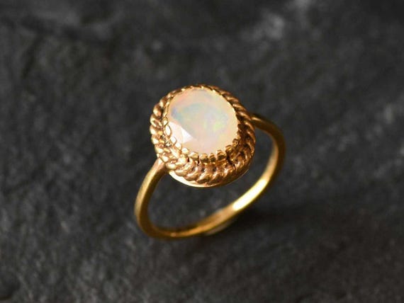 Gold Opal Ring, Ethiopian Opal Ring, October Birthstone, Victorian Ring, Fire Opal Ring, Rainbow Opal Ring, Genuine Opal Ring, Gold Vermeil