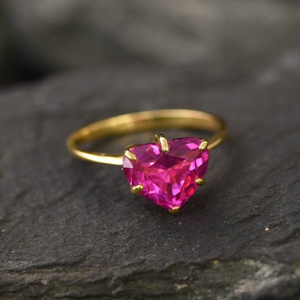 Alexandrite Ring, Created Alexandrite, Gold Heart Ring, Pink Diamond Ring, Love Ring, Engagement Ring, Pink Promise Ring, Gold Vermeil Ring