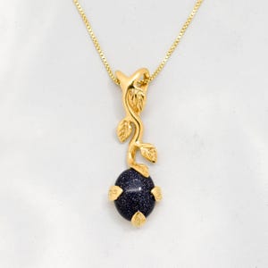Blue Sandstone Necklace, Natural Blue Sandstone, Gold Leaf Pendant, Dark Blue Necklace, Gold Leaf Necklace, Blue Stone Pendant, Gift For Her