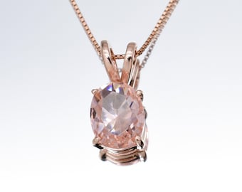 Rose Gold Morganite Necklace, Created Morganite, Pink Diamond Necklace, Pink Stone Necklace, Morganite Pendant, Gift For Mom, Gold By Adina