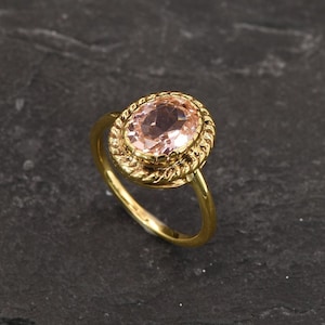 Gold Morganite Ring, Gold Victorian Ring, Created Morganite, Pink Diamond Ring, Morganite Ring, Gold Antique Ring, Solitaire Ring, Vermeil