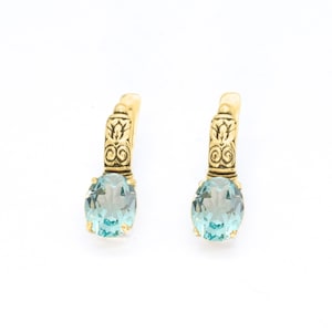 Gold Aqua Ohrringe, Stammes Ohrringe, Aquamarin Ohrringe, erstellt Aquamarin, Hellblau Ohrringe, 18K Vermeil Ohrringe, Blaustein Ohrringe Bild 1