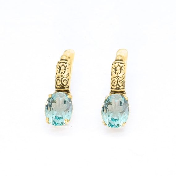 Gold Aqua Earrings, Tribal Earrings, Aquamarine Earrings, Created Aquamarine, Light Blue Earrings, 18K Vermeil Earrings, Blue Stone Earrings