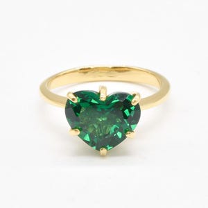 Emerald Heart Ring, Created Emerald, Green Heart Ring, Emerald Love Ring, Solitaire Ring, Green Promise Ring, Proposal Ring, Gold By Adina
