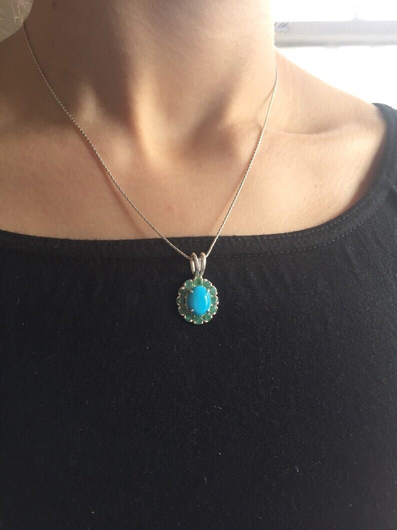 Kyanite Pendant, Gold Victorian Pendant, Gold Kyanite Pendant, Natural Kyanite, Natural Emerald, May Birthstone, Kyanite Necklace, 18K Gold image 2
