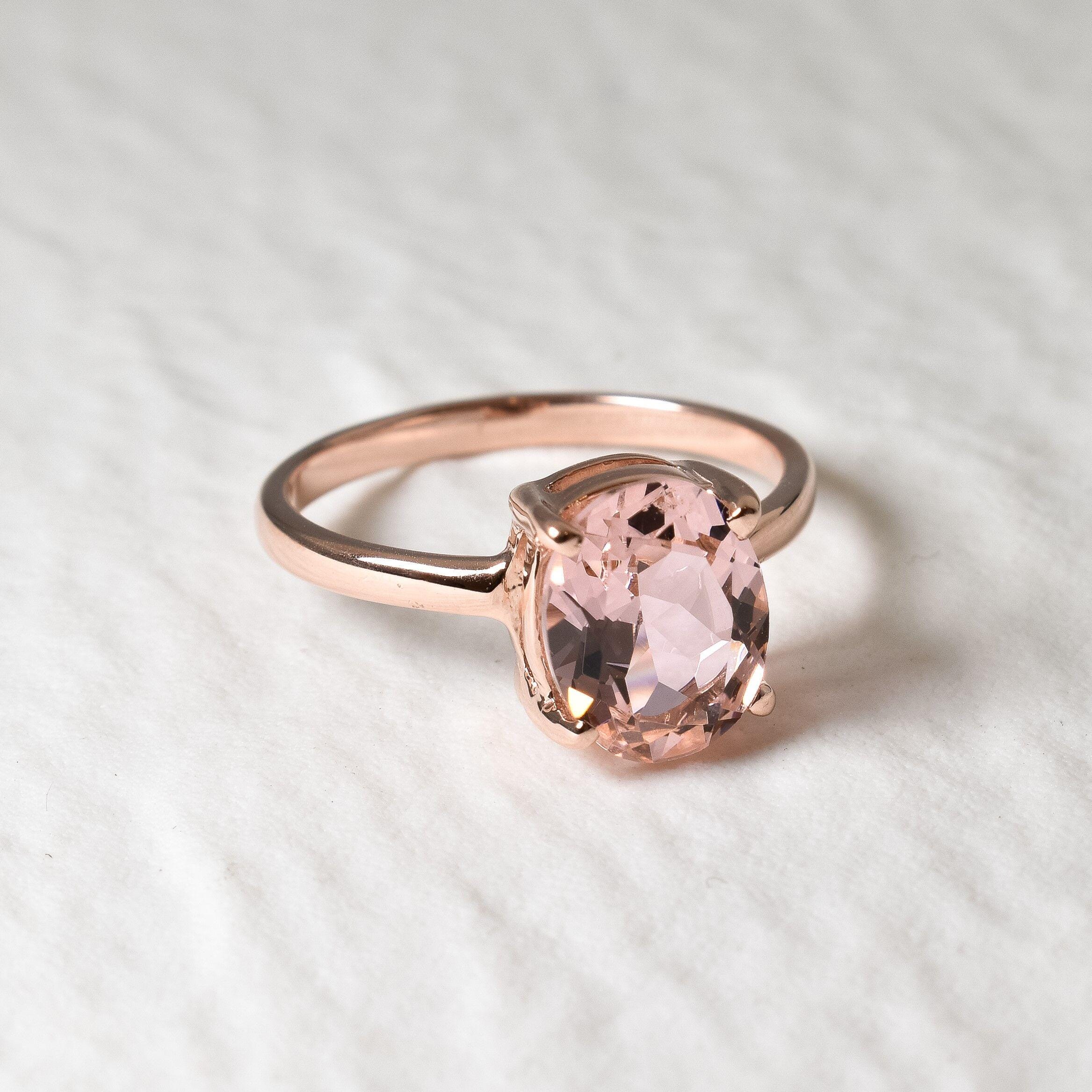 Gold Morganite Ring, Created Morganite, Rose Gold Morganite Ring, Pink ...