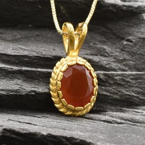 Gold Carnelian Necklace, Victorian Pendant, Natural Carnelian, Gold Carnelian Necklace, Red Agate Necklace, Carnelian Gift, Christmas Gift image 7