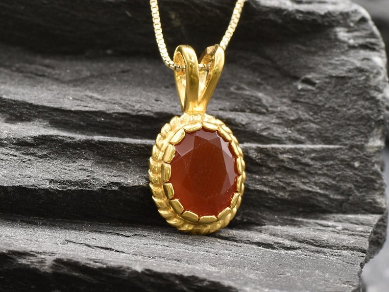 Gold Carnelian Necklace, Victorian Pendant, Natural Carnelian, Gold Carnelian Necklace, Red Agate Necklace, Carnelian Gift, Christmas Gift image 7
