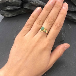 Anillo de oro y esmeralda, anillo de esmeralda vintage, esmeralda natural, anillo de esmeralda auténtica, piedra de nacimiento de mayo, anillo bohemio, anillo de aniversario, vermeil de oro imagen 2