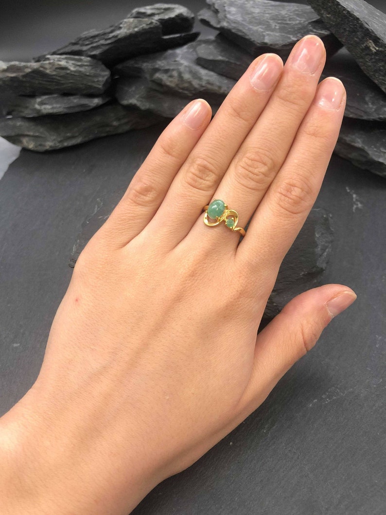 Anillo de oro y esmeralda, anillo de esmeralda vintage, esmeralda natural, anillo de esmeralda auténtica, piedra de nacimiento de mayo, anillo bohemio, anillo de aniversario, vermeil de oro imagen 2