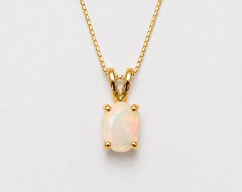 Gold Opal Pendant, Natural Fire Opal, Dainty Yellow Necklace, Gold Vermeil Pendant, October Birthstone, Gift For Her, Adina Stone