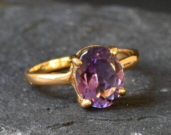 Gold Amethyst Ring, Natural Amethyst, Solitaire Ring, February Birthstone, Proposal Ring, 3 Carat Ring, Purple Promise Ring, Gold Vermeil