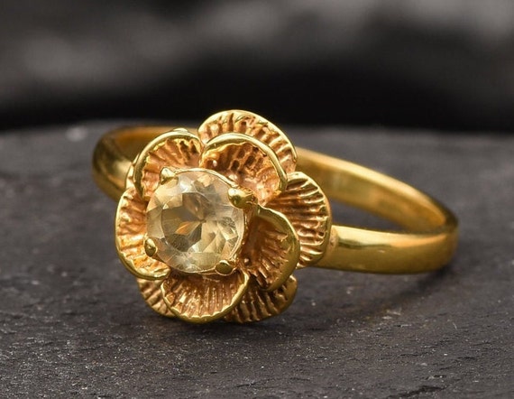 Gold Flower Ring Vintage Flower Ring Gold Citrine Ring Natural