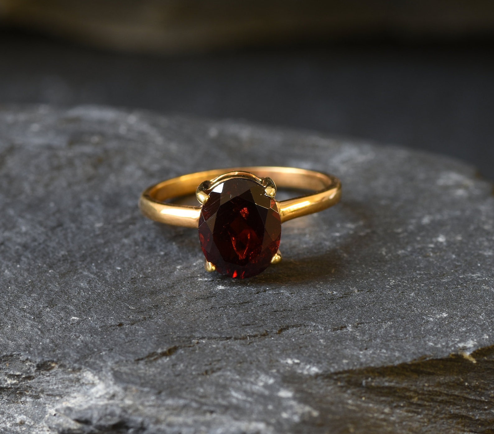 Gold Garnet Ring Natural Garnet Red Solitaire Ring Gold | Etsy