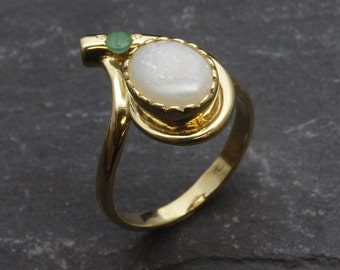 Gold Opal Ring, Natural Opal Ring, Fire Opal Ring, Gold Plated Ring, Vintage Ring, October Birthstone, Teardrop Ring, White Antique Ring