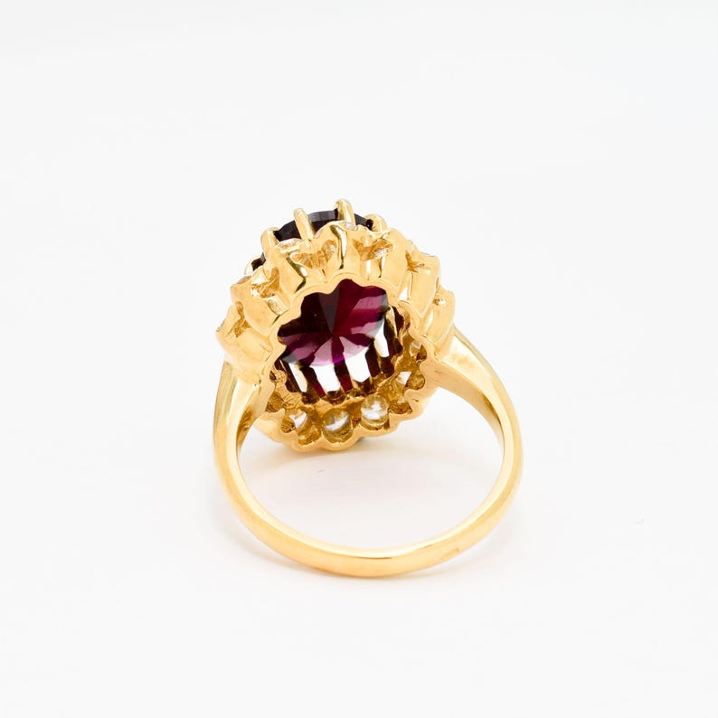 Large Ruby Ring, Created Ruby, Gold Ruby Cocktail Ring, Princess Ruby Ring, Red Statement Ring, July Birthstone Ring, Vintage Diamond Ring