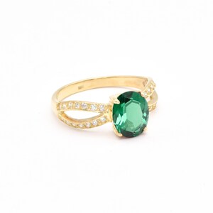 Gouden ring met smaragd, gemaakt van smaragd, gouden vintage ring, gouden verlovingsring, beloftering, groene ring, 18 kt goud vermeil, ring 3 karaat afbeelding 8