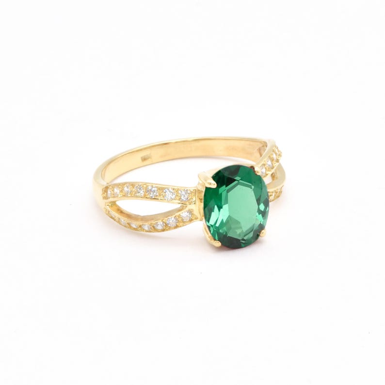 Gouden ring met smaragd, gemaakt van smaragd, gouden vintage ring, gouden verlovingsring, beloftering, groene ring, 18 kt goud vermeil, ring 3 karaat afbeelding 8