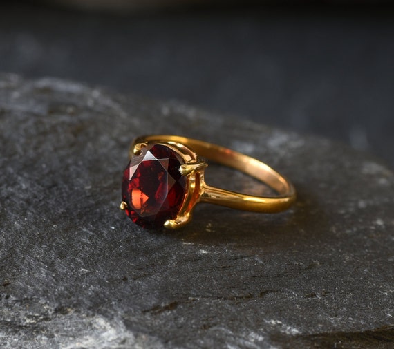 Gold Garnet Ring Natural Garnet Red Solitaire Ring Gold | Etsy
