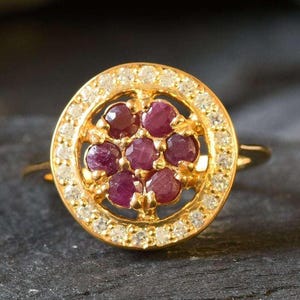 Gold Ruby Ring, Natural Ruby Ring, Gold Flower Ring, Vintage Ring, July Birthstone, Real Ruby Ring, July Birthstone Ring, Gold Vermeil Ring