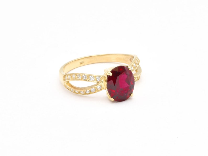 Gold Ruby Ring, Created Ruby, Red Engagement Ring, Split-shank Ring, Classic Ruby Ring, Vintage Oval Ring, Red Diamond, Gold By Adina image 3