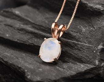 Rose Gold Moonstone Pendant, Natural Moonstone, June Birthstone, Gold Moonstone Pendant, Gold Solitaire Pendant, Rainbow Moonstone, Vermeil