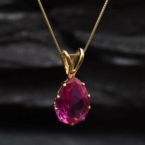 Gold Alexandrite Pendant, Created Alexandrite, June Birthstone, Gold Teardrop Pendant, Gold Pear Pendant, Pink Pendant, Gold Plated Pendant image 9