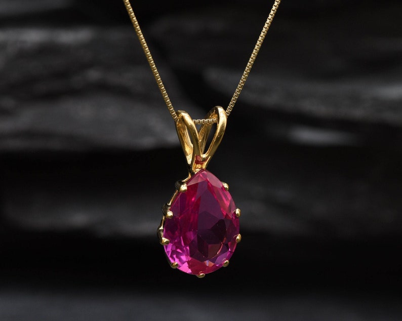 Gold Alexandrite Pendant, Created Alexandrite, June Birthstone, Gold Teardrop Pendant, Gold Pear Pendant, Pink Pendant, Gold Plated Pendant image 9