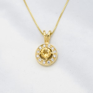 Citrine Gold Pendant, Natural Citrine, Dainty Round Pendant, Novemeber Birthstone, Vermeil Pendant, Small Necklace, Yellow Diamond Necklace