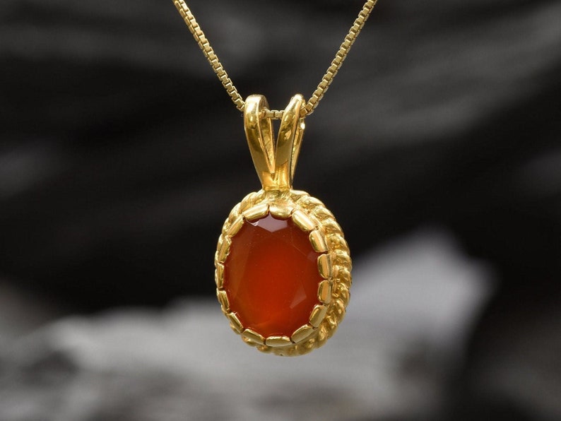 Gold Carnelian Necklace, Victorian Pendant, Natural Carnelian, Gold Carnelian Necklace, Red Agate Necklace, Carnelian Gift, Christmas Gift image 6
