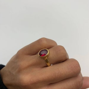 Solitaire Ruby Ring - Gold Ruby Band, July Birthstone Ring