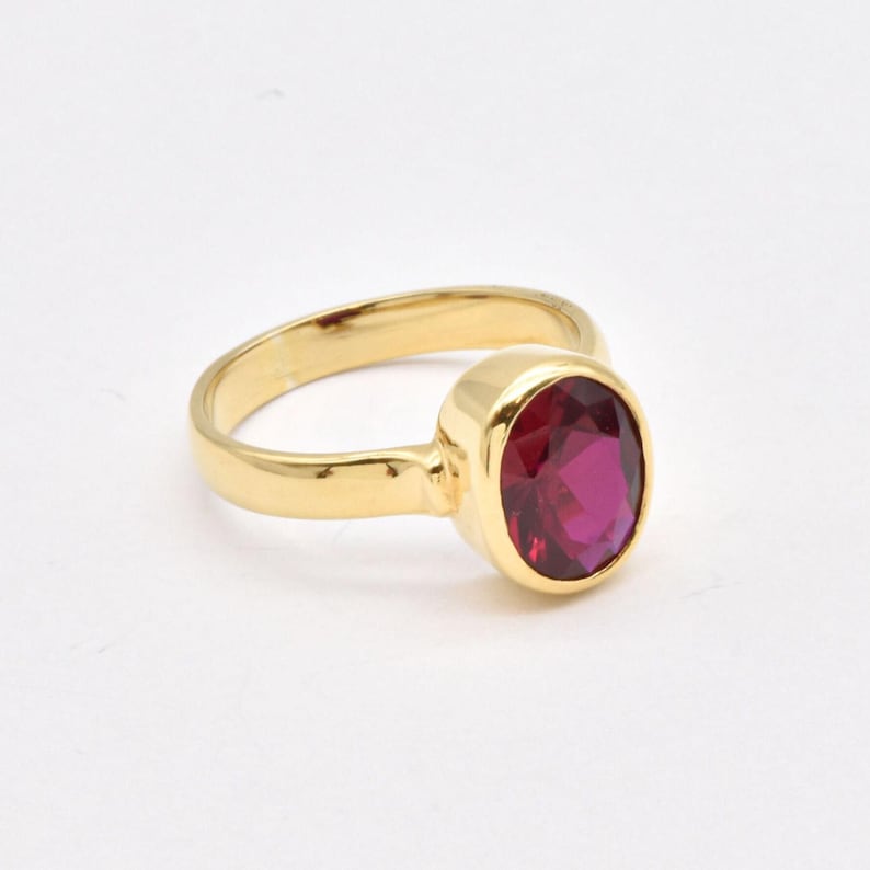 Gold Ruby Ring, Oval Ruby Ring, Ruby Gold Band, July Birthstone, Solitaire Ruby Ring, Red Ring, Gift For Her, Bezel Ring, 18k Gold Vermeil image 6