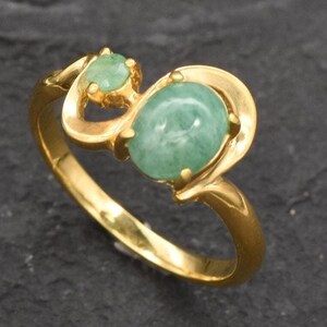 Anillo de oro y esmeralda, anillo de esmeralda vintage, esmeralda natural, anillo de esmeralda auténtica, piedra de nacimiento de mayo, anillo bohemio, anillo de aniversario, vermeil de oro imagen 9