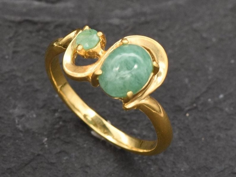 Anillo de oro y esmeralda, anillo de esmeralda vintage, esmeralda natural, anillo de esmeralda auténtica, piedra de nacimiento de mayo, anillo bohemio, anillo de aniversario, vermeil de oro imagen 9