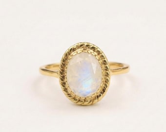 Gold Moonstone Ring, Natural Moonstone, June Birthstone, Gold Solitaire Ring, Promise Ring, Dainty Ring, Gold Plated Ring, Rainbow Moonstone