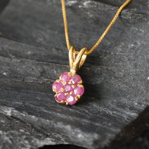 Gold Ruby Pendant, Natural Ruby, Red Flower Pendant, Daisy Pendant ...