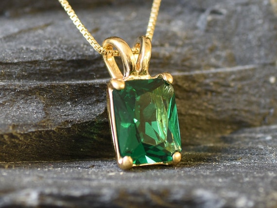 Gold Emerald Pendant Created Emerald Emerald Cut Pendant