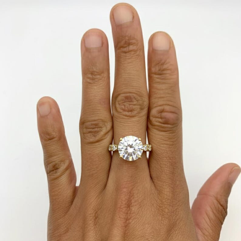 Gold CZ Ring, 4 carat Diamond, Created Diamond, Bridal Diamond Ring, Promise Ring, CZ Diamonds, Sparkly Ring, Solid Silver Ring, Diamonds