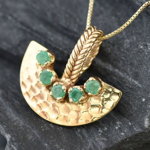 Gold Emerald Pendant, Natural Emerald Necklace, Crescent Pendant, Egyptian Pendant, Antient Pendant, Tribal Pendant, Gold Vermeil Necklace image 6