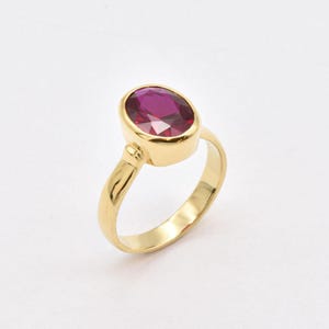 Gold Ruby Ring, Oval Ruby Ring, Ruby Gold Band, July Birthstone, Solitaire Ruby Ring, Red Ring, Gift For Her, Bezel Ring, 18k Gold Vermeil image 3