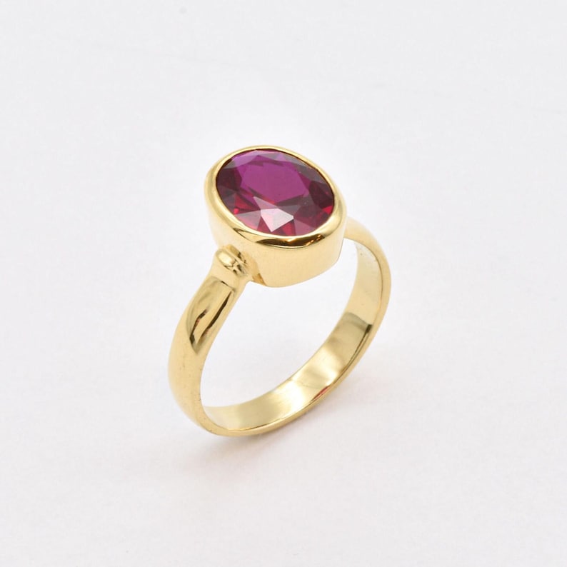 Gold Ruby Ring, Oval Ruby Ring, Ruby Gold Band, July Birthstone, Solitaire Ruby Ring, Red Ring, Gift For Her, Bezel Ring, 18k Gold Vermeil image 3