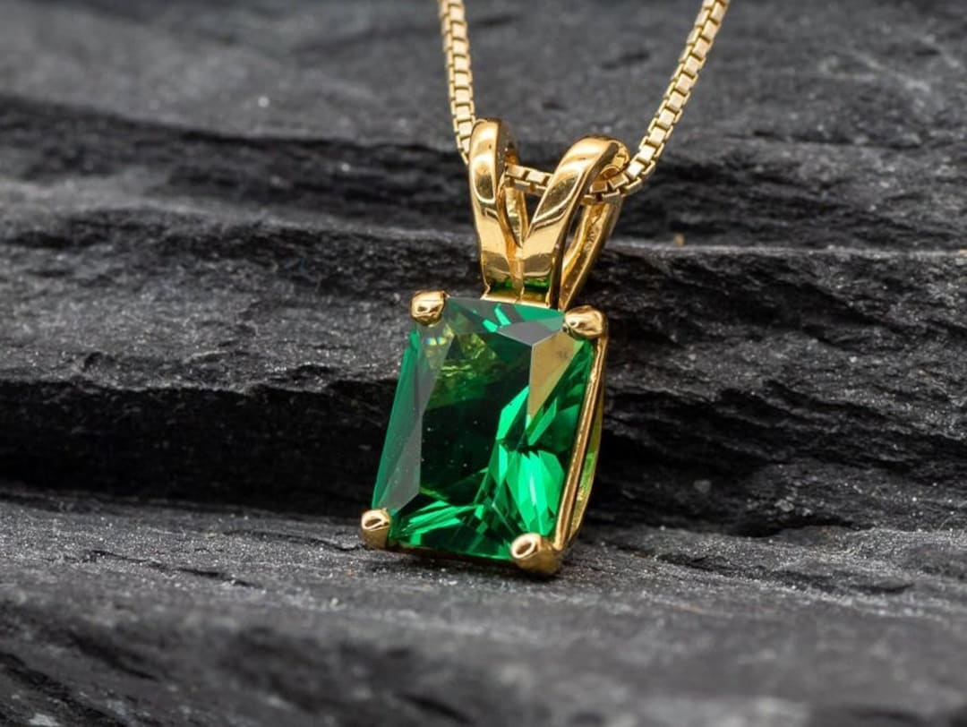 Gold Emerald Pendant, Created Emerald, Radiant Pendant, Octagon Pendant