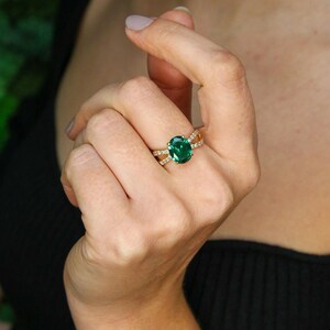 Gouden ring met smaragd, gemaakt van smaragd, gouden vintage ring, gouden verlovingsring, beloftering, groene ring, 18 kt goud vermeil, ring 3 karaat afbeelding 2