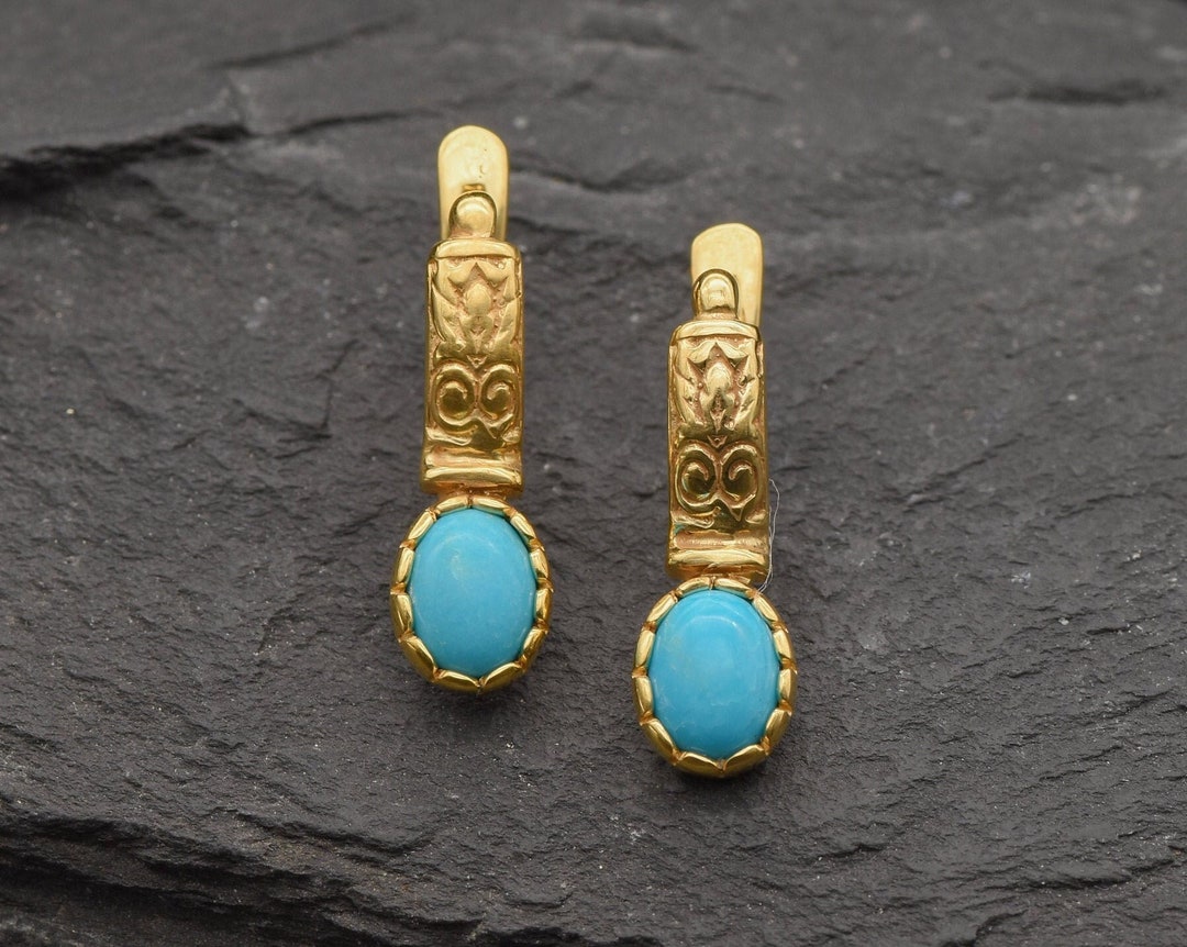 Gold Turquoise Earrings, Natural Turquoise, December Birthstone, Gold ...