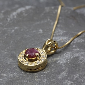 Gold Ruby Pendant, Natural Ruby, Round Dainty Pendant, July Birthstone, Red Pendant, Vintage Pendant, Gold Plated Pendant, Vermeil Necklace