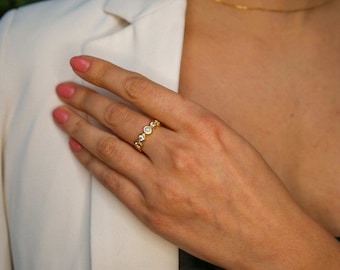 Gold-Diamant-Ring, Bubble-Band, erstellter CZ-Diamant, Gold-Bubble-Band, Vintage-Ring, Boho-Ring, Boho-Band, vergoldeter Ring, Gold Vermeil