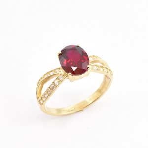 Gold Ruby Ring, Created Ruby, Red Engagement Ring, Split-shank Ring, Classic Ruby Ring, Vintage Oval Ring, Red Diamond, Gold By Adina image 1