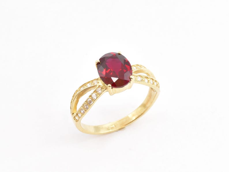 Gold Ruby Ring, Created Ruby, Red Engagement Ring, Split-shank Ring, Classic Ruby Ring, Vintage Oval Ring, Red Diamond, Gold By Adina image 1